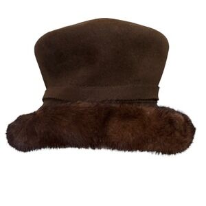 Vintage Larisa Design Studio New York Brown Felt Hat Genuine Mink Fur Trim